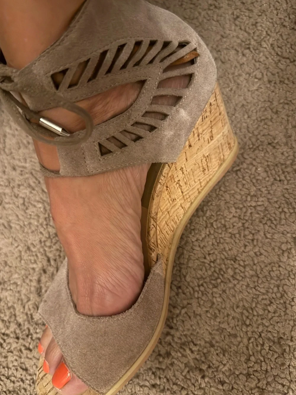 Dolce Vita Taupe Suede Lace-Up Cork Wedge Sandals